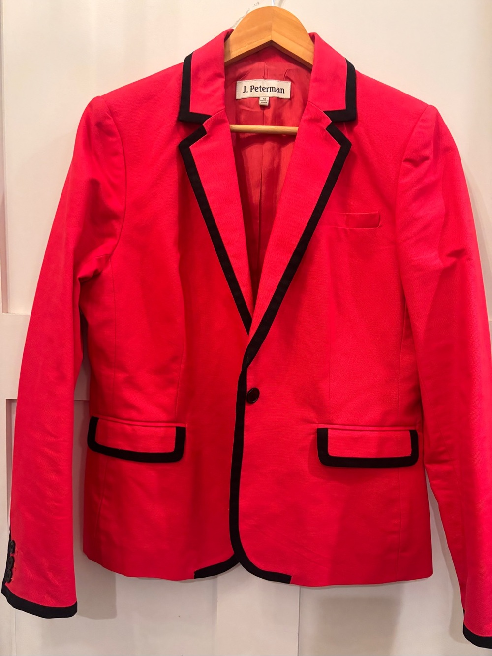 J. Peterman Bold Red Blazer with Black Trim